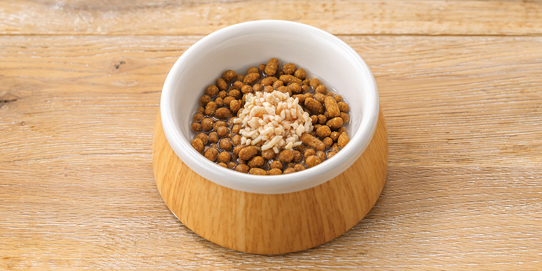 ドットわんごはんにトッピングした桜島どりそぼろスープ